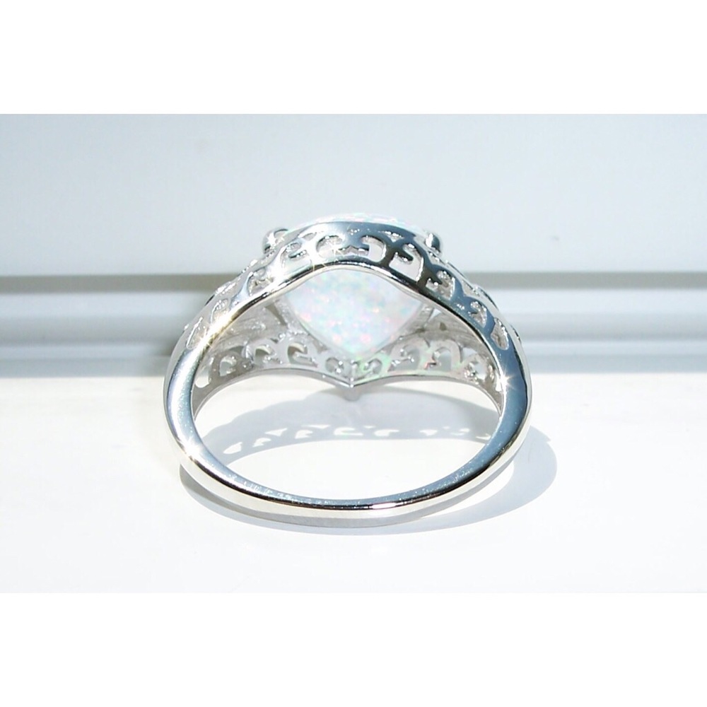 925 STERLING SILVER Lab Created White Fire Opal & CZ Ring - Picture 10 of 16